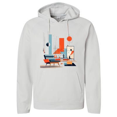 Retro Furnishings Abstract Furniture Mid Century Modern Performance Fleece Hoodie