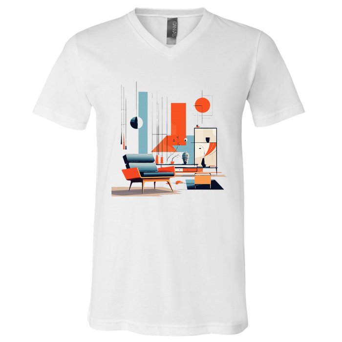 Retro Furnishings Abstract Furniture Mid Century Modern V-Neck T-Shirt