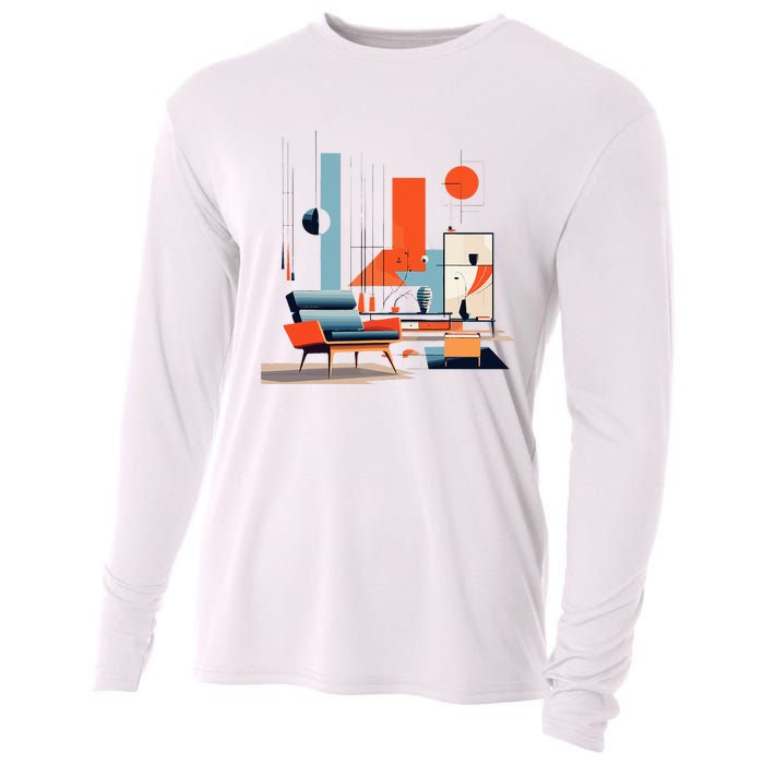 Retro Furnishings Abstract Furniture Mid Century Modern Cooling Performance Long Sleeve Crew