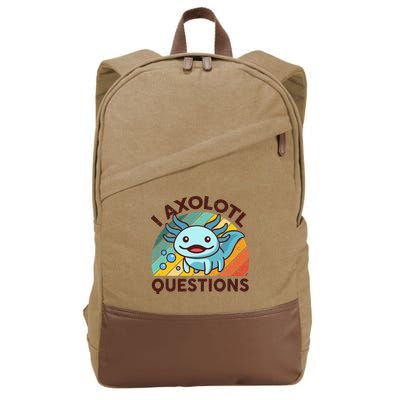 Retro Funny Axolotl I Axolotl Questions Cute Axolotl Cotton Canvas Backpack