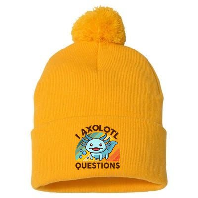 Retro Funny Axolotl I Axolotl Questions Cute Axolotl Pom Pom 12in Knit Beanie