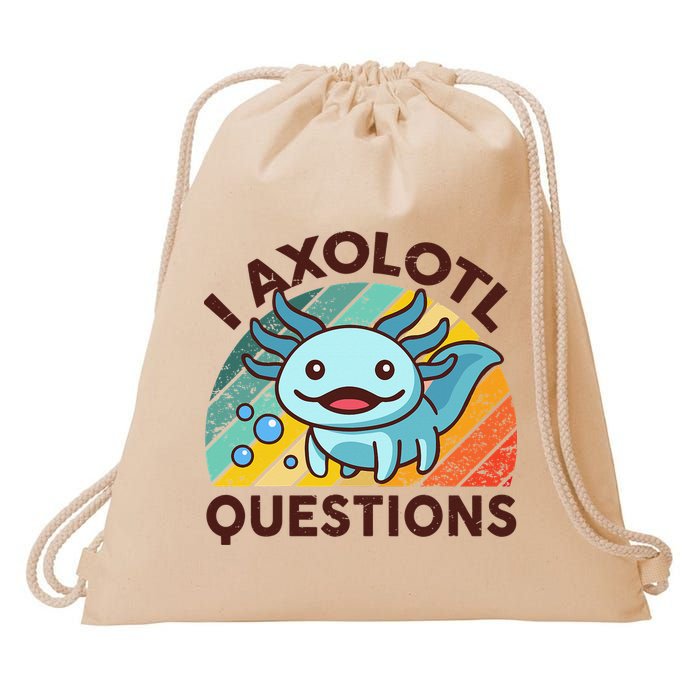 Retro Funny Axolotl I Axolotl Questions Cute Axolotl Drawstring Bag