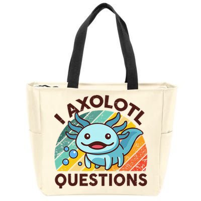 Retro Funny Axolotl I Axolotl Questions Cute Axolotl Zip Tote Bag