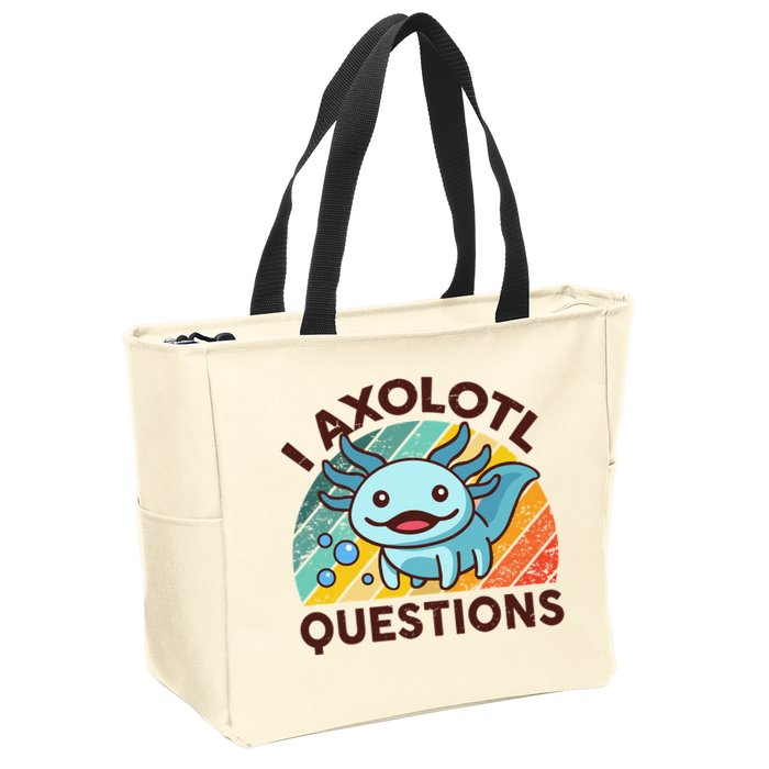 Retro Funny Axolotl I Axolotl Questions Cute Axolotl Zip Tote Bag
