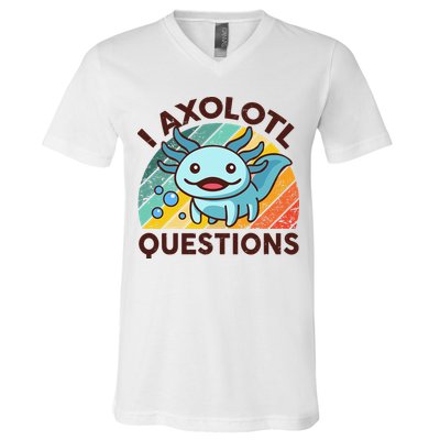 Retro Funny Axolotl I Axolotl Questions Cute Axolotl V-Neck T-Shirt