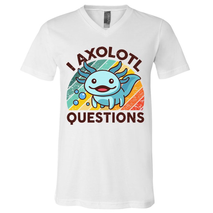 Retro Funny Axolotl I Axolotl Questions Cute Axolotl V-Neck T-Shirt