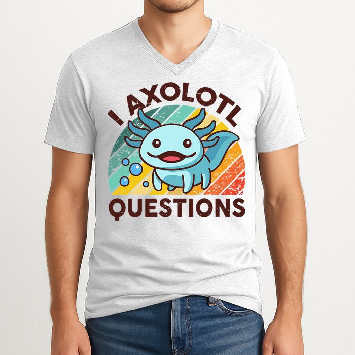 Retro Funny Axolotl I Axolotl Questions Cute Axolotl V-Neck T-Shirt