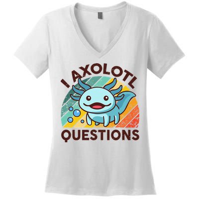 Retro Funny Axolotl I Axolotl Questions Cute Axolotl Women's V-Neck T-Shirt