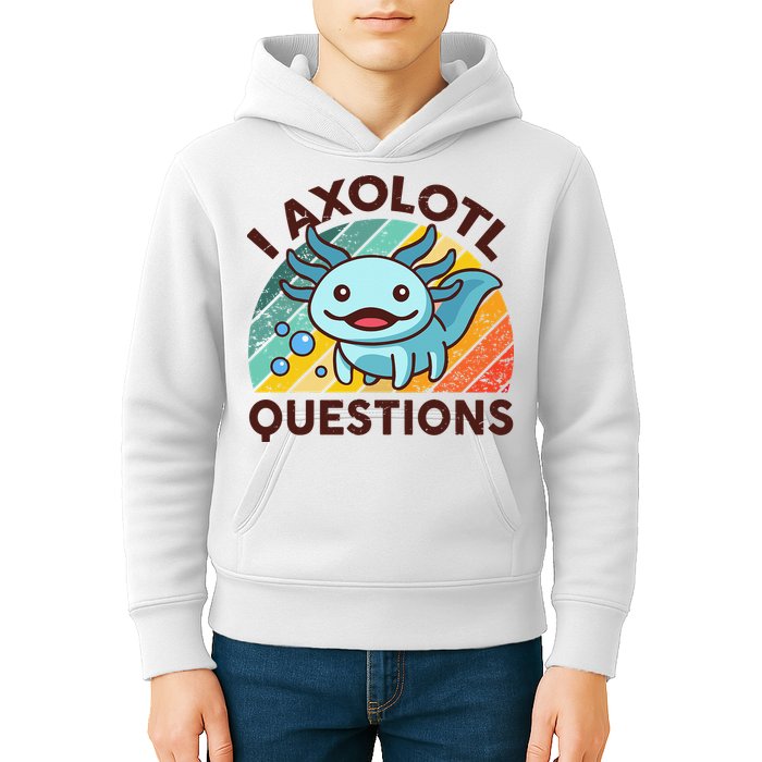Retro Funny Axolotl I Axolotl Questions Cute Axolotl Kids Hoodie