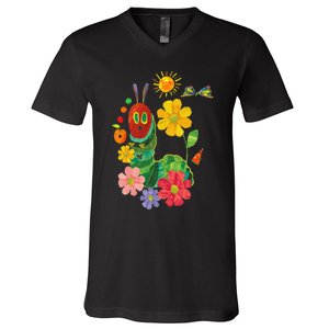 Retro Flowers And Hungry Caterpillar Teacher Kindergarten V-Neck T-Shirt