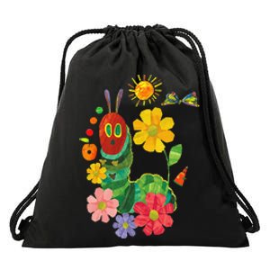 Retro Flowers And Hungry Caterpillar Teacher Kindergarten Drawstring Bag