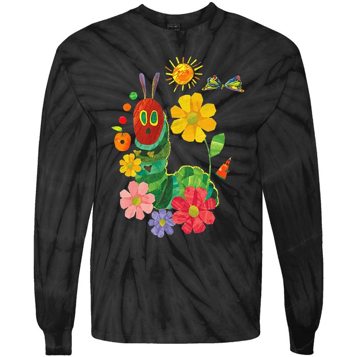 Retro Flowers And Hungry Caterpillar Teacher Kindergarten Tie-Dye Long Sleeve Shirt