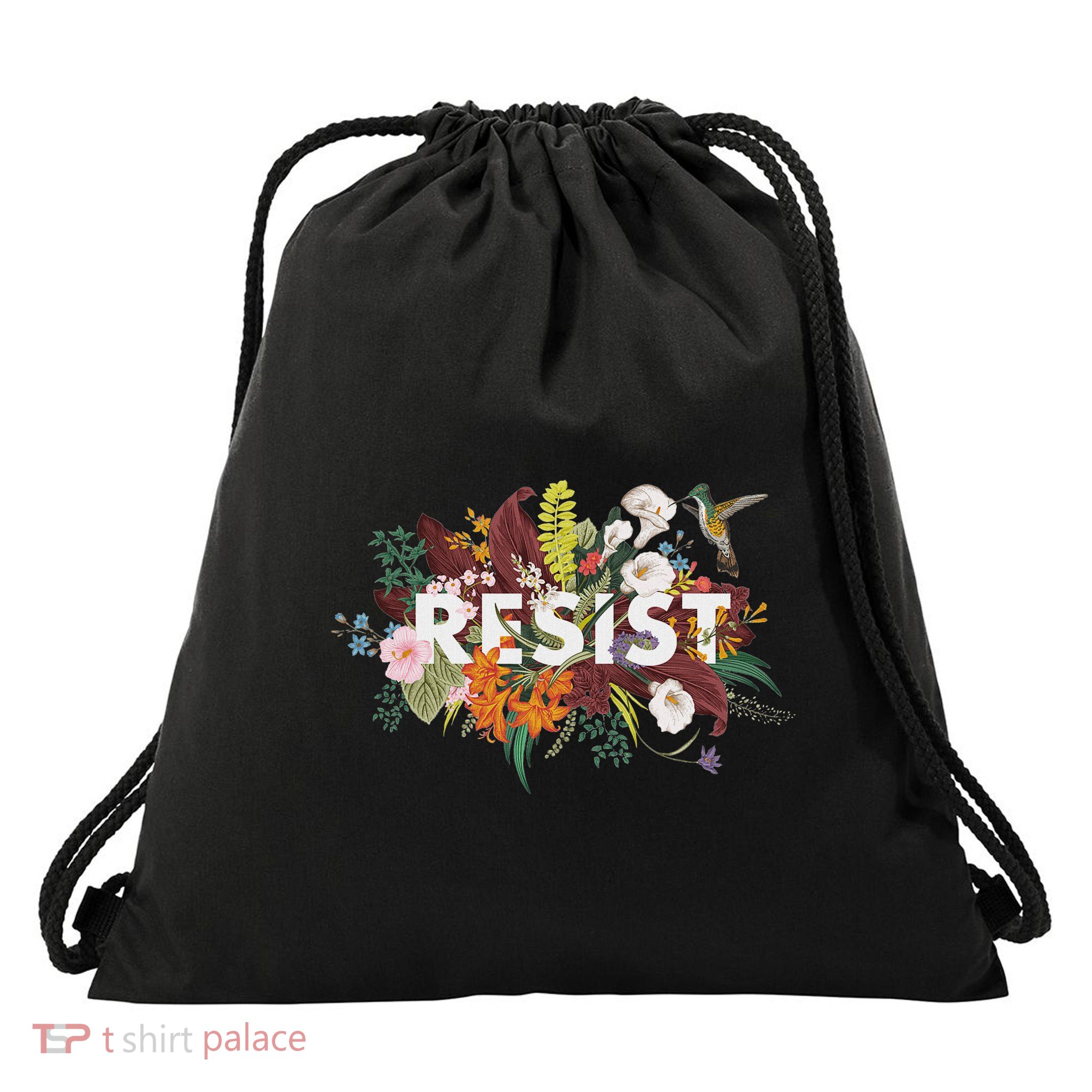 Resist Floral Anti Trump Political Protest Drawstring Bag