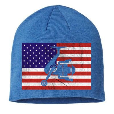 Retro Fishing American Flag Fishing Vintage Fisher Meaningful Gift Sustainable Beanie