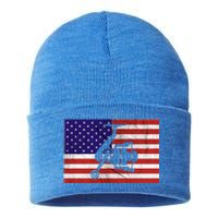 Retro Fishing American Flag Fishing Vintage Fisher Meaningful Gift Sustainable Knit Beanie