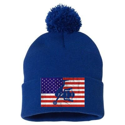 Retro Fishing American Flag Fishing Vintage Fisher Meaningful Gift Pom Pom 12in Knit Beanie