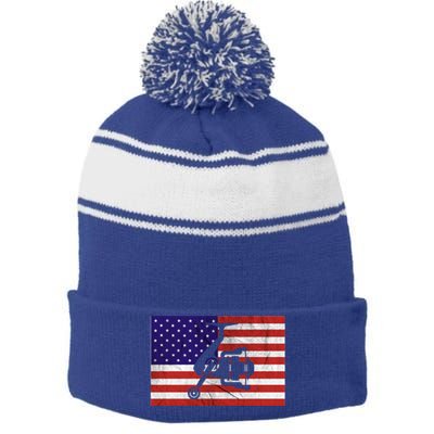 Retro Fishing American Flag Fishing Vintage Fisher Meaningful Gift Stripe Pom Pom Beanie