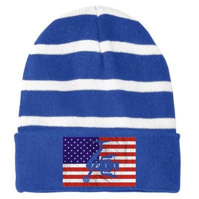 Retro Fishing American Flag Fishing Vintage Fisher Meaningful Gift Striped Beanie with Solid Band