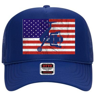 Retro Fishing American Flag Fishing Vintage Fisher Meaningful Gift High Crown Mesh Back Trucker Hat