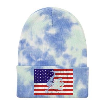 Retro Fishing American Flag Fishing Vintage Fisher Meaningful Gift Tie Dye 12in Knit Beanie