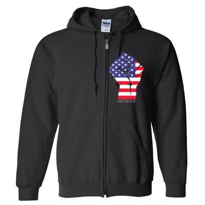 Resist Fist American Flag Activism Rise Up Full Zip Hoodie