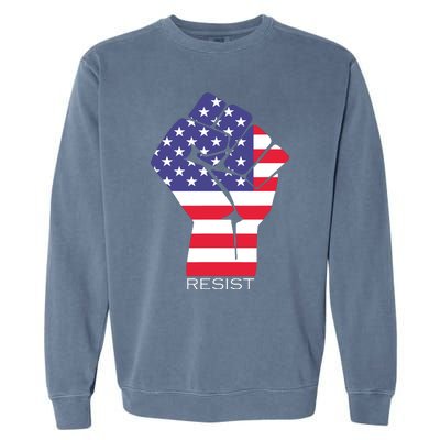 Resist Fist American Flag Activism Rise Up Garment-Dyed Sweatshirt