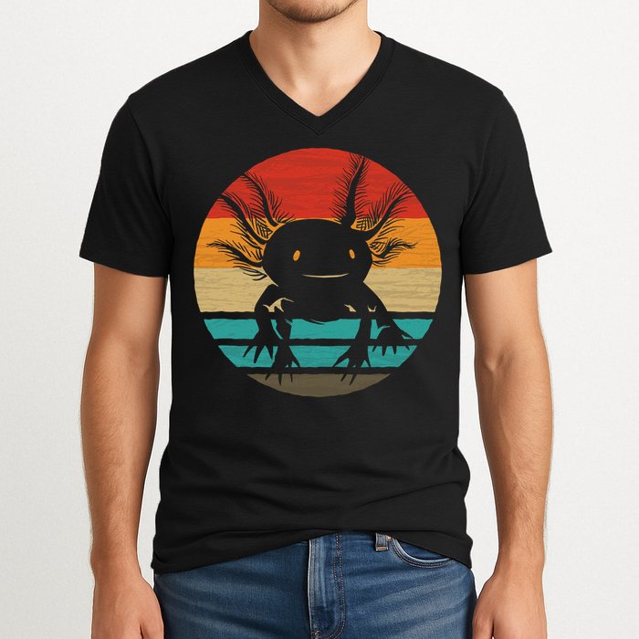 Retro Funny Axolotl I Axolotl Questions Cute Axolotl  V-Neck T-Shirt