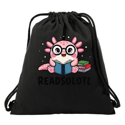 Readsolotl Funny Axolotl Read Books Book Lover Funny Reading Gift Drawstring Bag