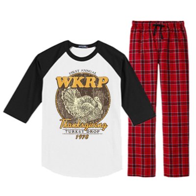 Retro First Annual Wkrp Thanksgiving Turkey Drop Raglan Sleeve Pajama Set