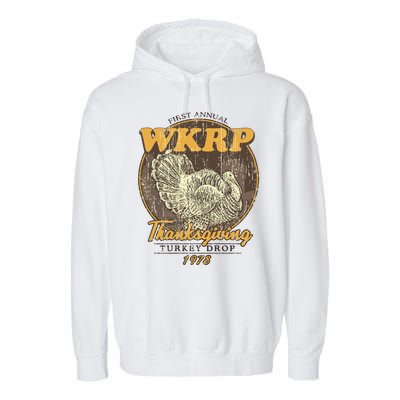 Retro First Annual Wkrp Thanksgiving Turkey Drop Garment-Dyed Fleece Hoodie