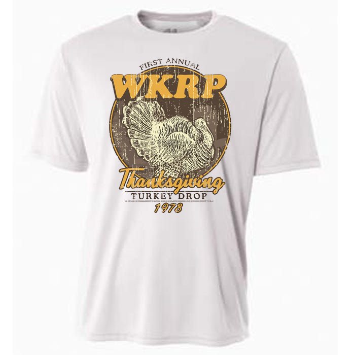 Retro First Annual Wkrp Thanksgiving Turkey Drop Cooling Performance Crew T-Shirt