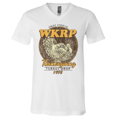 Retro First Annual Wkrp Thanksgiving Turkey Drop V-Neck T-Shirt