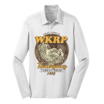 Retro First Annual Wkrp Thanksgiving Turkey Drop Silk Touch Performance Long Sleeve Polo