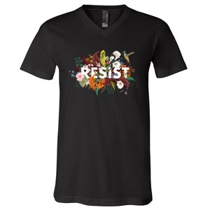 Resist Floral Anti Trump Political Protest V-Neck T-Shirt