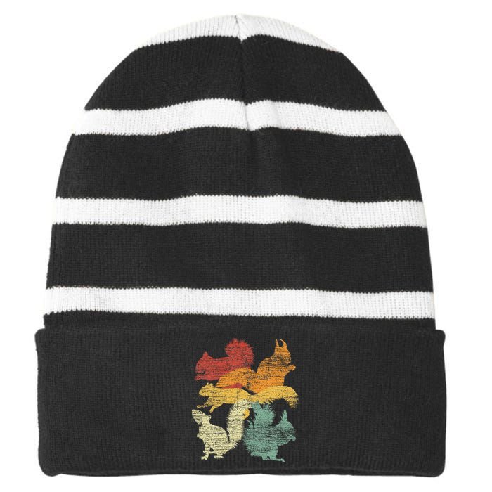 Retro Forest Animal Lover Gift Idea Squirrel Striped Beanie with Solid Band