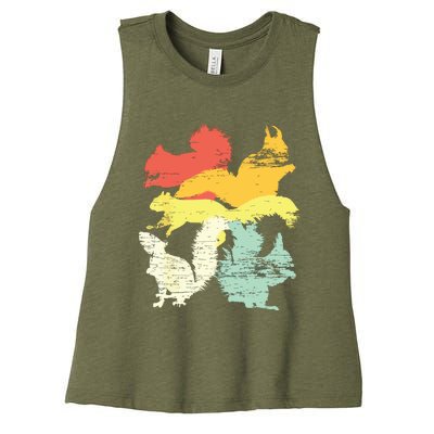 Retro Forest Animal Lover Gift Idea Squirrel Women's Racerback Cropped Tank