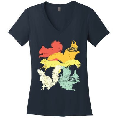 Retro Forest Animal Lover Gift Idea Squirrel Women's V-Neck T-Shirt