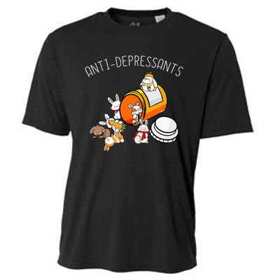 Rabbit Funny Antidepressants Gift Idea Bunny Cooling Performance Crew T-Shirt