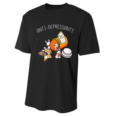 Rabbit Funny Antidepressants Gift Idea Bunny Performance Sprint T-Shirt