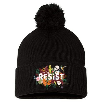 Resist Floral Anti Trump Political Protest Pom Pom 12in Knit Beanie