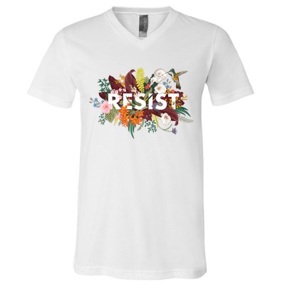 Resist Floral Anti Trump Political Protest V-Neck T-Shirt