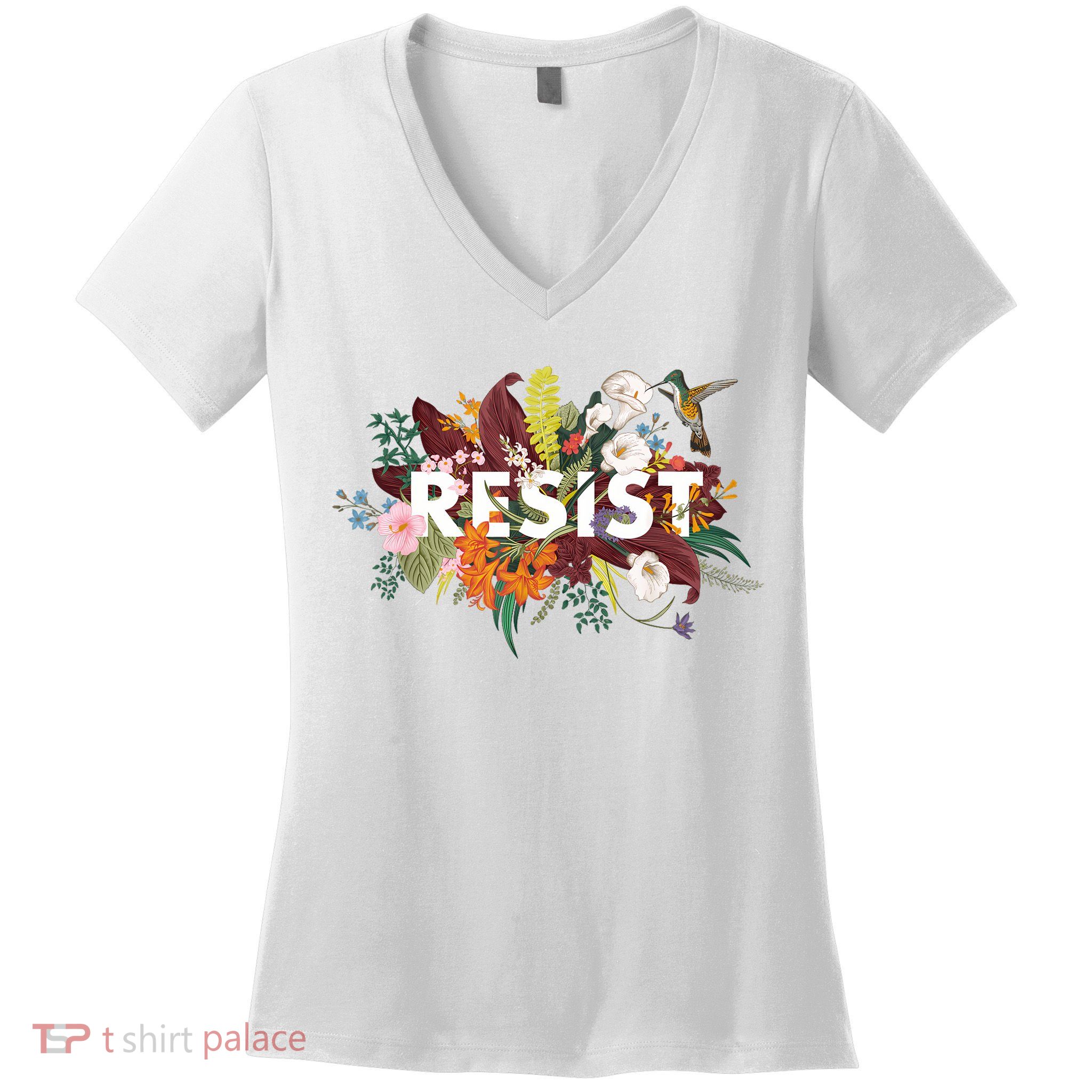 Resist Floral Anti Trump Political Protest Women's V-Neck T-Shirt