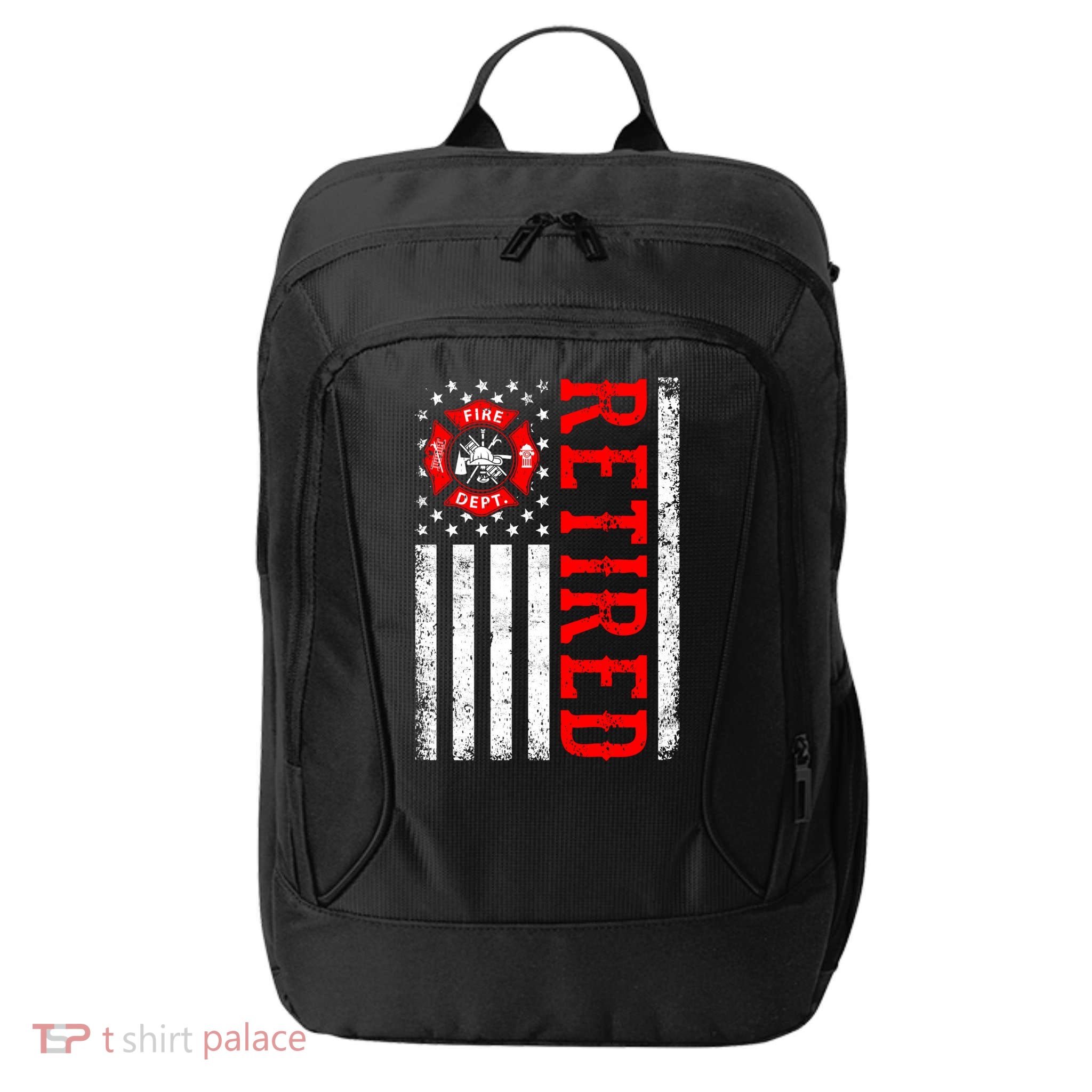Retired Firefighter American Flag Funny Retiret Fire Cute Gift City Backpack