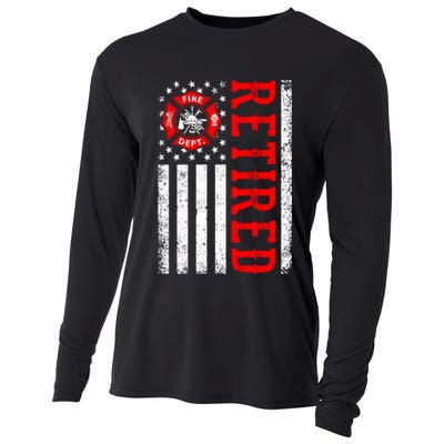 Retired Firefighter American Flag Funny Retiret Fire Cute Gift Cooling Performance Long Sleeve Crew