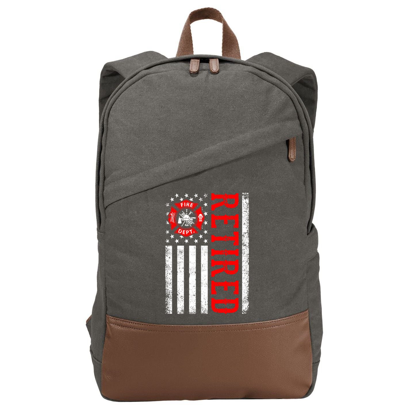 Retired Firefighter American Flag Funny Retiret Fire Cute Gift Cotton Canvas Backpack