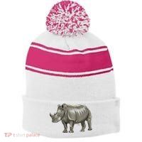 Rhinoceros From A Splash Stripe Pom Pom Beanie