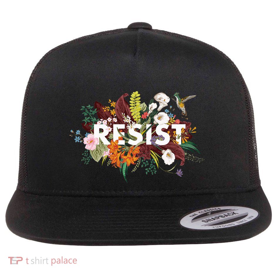 Resist Floral Anti Trump Political Protest Flat Bill Trucker Hat