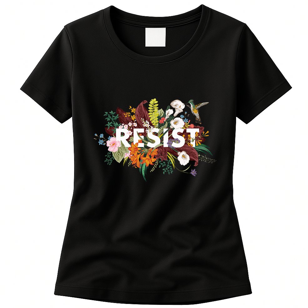 Resist Floral Anti Trump Political Protest Womens T-Shirt