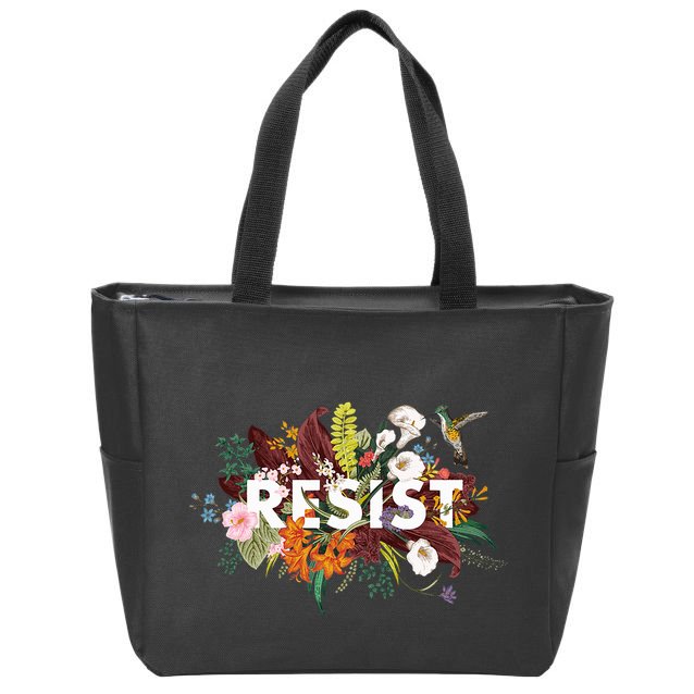 Resist Floral Anti Trump Political Protest Zip Tote Bag