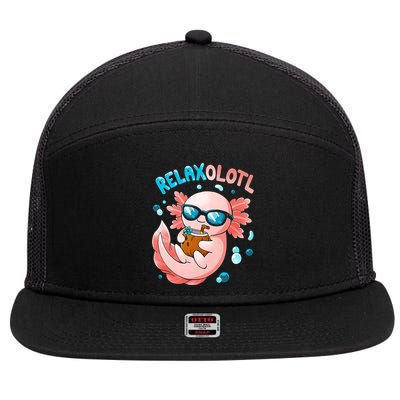 Relaxolotl Funny Axolotl Relax  7 Panel Mesh Trucker Snapback Hat
